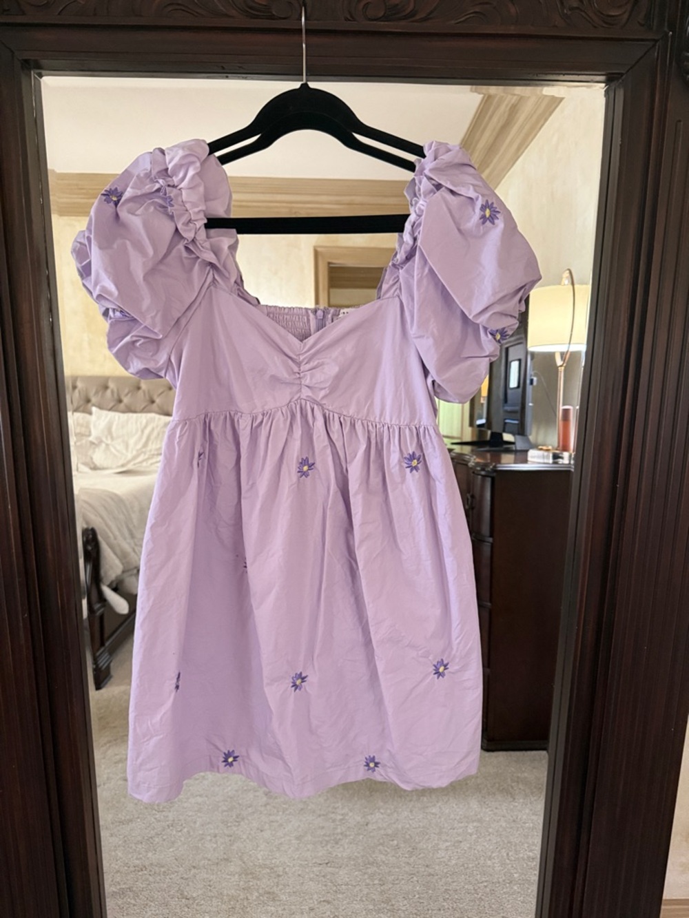 English Factory Lilac Puff-Sleeve Embroidered Dress